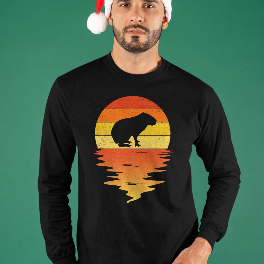 Cute Capybara Shirt, Funny Capybara Unisex T-Shirt/Hoodie/Sweatshirt HLT00 - Capybara shirt 70s vintage retro sunset Capybara T-Shirt