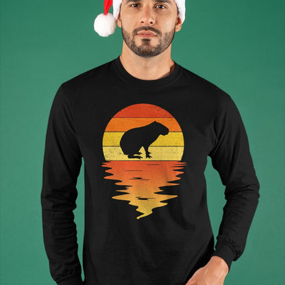 Cute Capybara Shirt, Funny Capybara Unisex T-Shirt/Hoodie/Sweatshirt HLT00 - Capybara shirt 70s vintage retro sunset Capybara T-Shirt