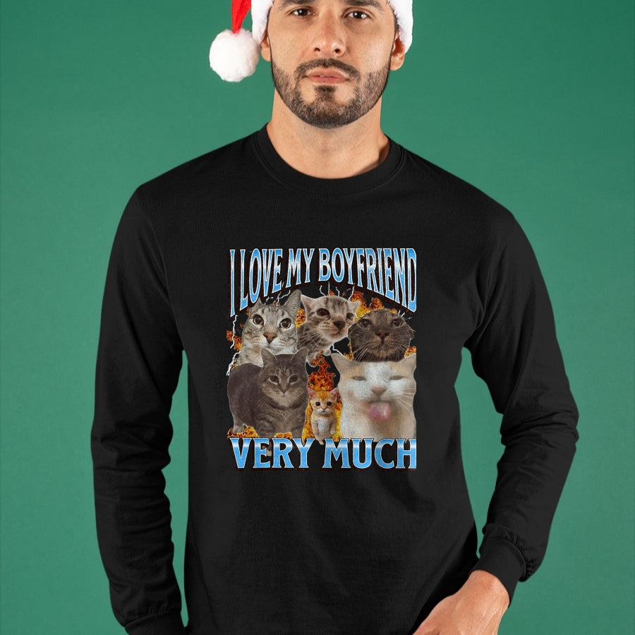 Cat Love Shirt, Funny Cat Lover Gift UnisexT-Shirt/Hoodie/Sweatshirt HLT00 - My Boyfriend Funny Cat Meme Bootleg Graphic T-Shirt, Men, Black, 3X-Large
