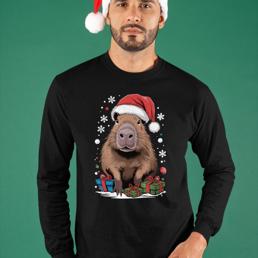 Cute Capybara Shirt, Funny Capybara Unisex T-Shirt/Hoodie/Sweatshirt HLT00 - Capybara Christmas Long Sleeve T-Shirt (4)