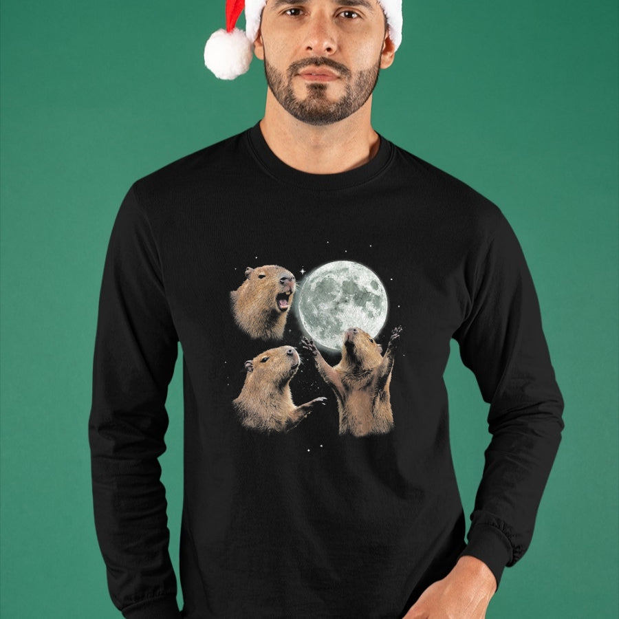 Cute Capybara Shirt, Funny Capybara Unisex T-Shirt/Hoodie/Sweatshirt HLT00 - Funny Capybara Howling at Moon Vintage 90s Graphic T-Shirt