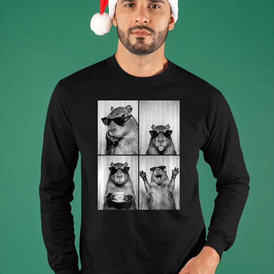 Cute Capybara Shirt, Funny Capybara Unisex T-Shirt/Hoodie/Sweatshirt HLT00 - Funny Capybara Photobooth, Capybara with Sunglasses, Rodent T-Shirt, Women, Black, X-Small