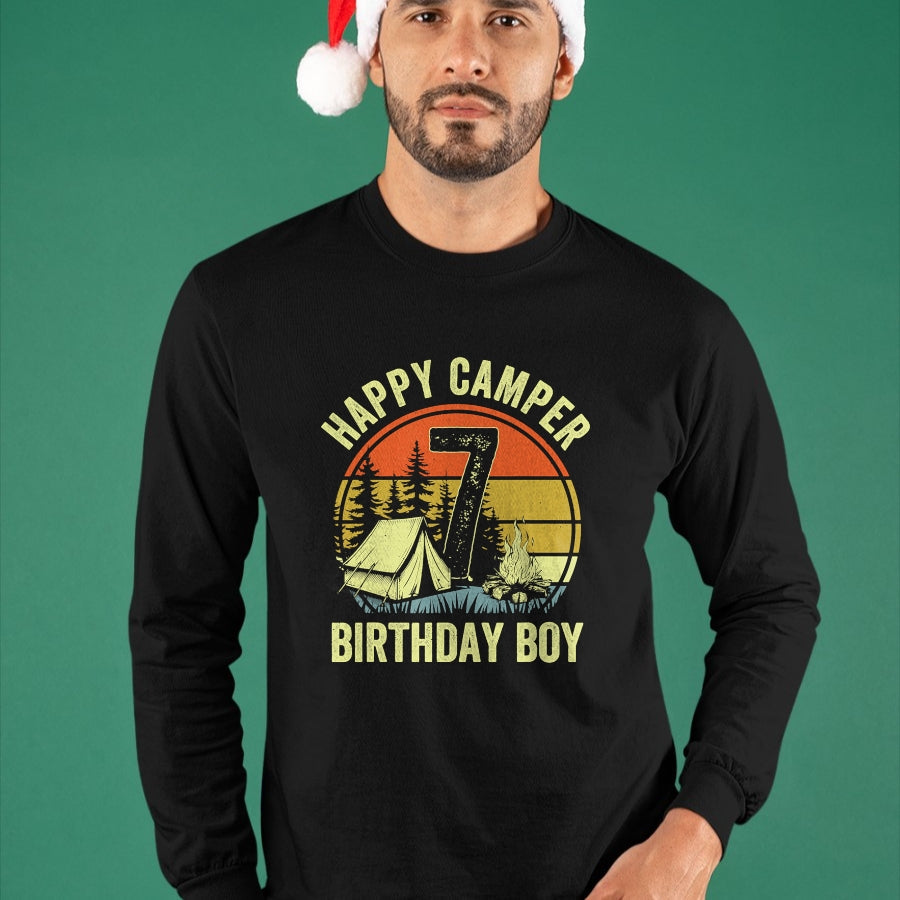 Funny Camping Shirt, Gift For Camping Lover Unisex T-Shirt/Hoodie/Sweatshirt HLT00 - Happy Camper 7 Funny Camping Campfire 7th Birthday Boy T-Shirt