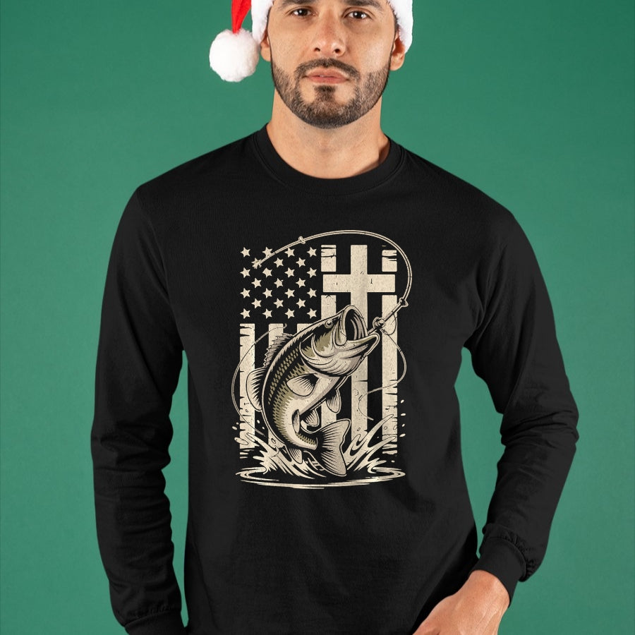 Funny Fishing Shirt, Gift For Fishing Lover Unisex T-Shirt/Hoodie/Sweatshirt HLT00 - Christian Fishing Camo Bass Fish American Flag Fishing Faith T-Shirt