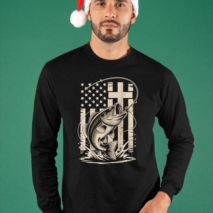 Funny Fishing Shirt, Gift For Fishing Lover Unisex T-Shirt/Hoodie/Sweatshirt HLT00 - Christian Fishing Camo Bass Fish American Flag Fishing Faith T-Shirt