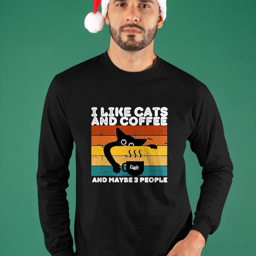 Cat Love Shirt, Funny Cat Lover Gift UnisexT-Shirt/Hoodie/Sweatshirt HLT00 - I Like Cats and Coffee and Maybe 3 People Funny Love Cats T-Shirt, Men, Dark Heather Grey, Large