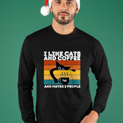 Cat Love Shirt, Funny Cat Lover Gift UnisexT-Shirt/Hoodie/Sweatshirt HLT00 - I Like Cats and Coffee and Maybe 3 People Funny Love Cats T-Shirt, Men, Dark Heather Grey, Large