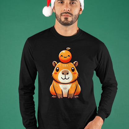 Cute Capybara Shirt, Funny Capybara Unisex T-Shirt/Hoodie/Sweatshirt HLT00 - Kawaii Capybara Orange Long Sleeve T-Shirt