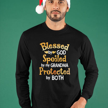 Best Grandma Shirt, Proud Grandma Unisex T-Shirt/Hoodie/Sweatshirt HLT00 - Blessed By God Spoiled By My Grandma Grandson Granddaughter T-Shirt