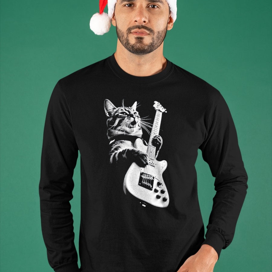 Guitar Lover Shirt, Funny Guitar UnisexT-Shirt/Hoodie/Sweatshirt HLT00 - Rock Cat Playing Guitar - Funny Guitar Cat T-Shirt, Men, Black, 3X-Large