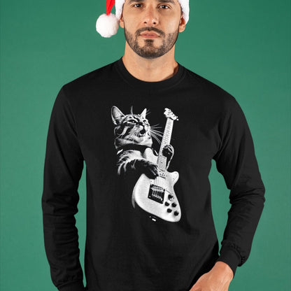 Guitar Lover Shirt, Funny Guitar UnisexT-Shirt/Hoodie/Sweatshirt HLT00 - Rock Cat Playing Guitar - Funny Guitar Cat T-Shirt, Men, Black, 3X-Large