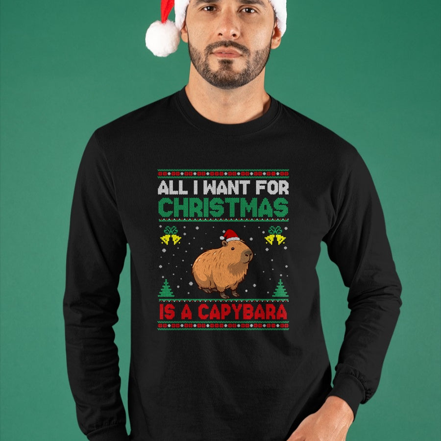 Cute Capybara Shirt, Funny Capybara UnisexT-Shirt/Hoodie/Sweatshirt HLT00 - All I Want for Christmas is A Capybara Ugly Sweater T-Shirt