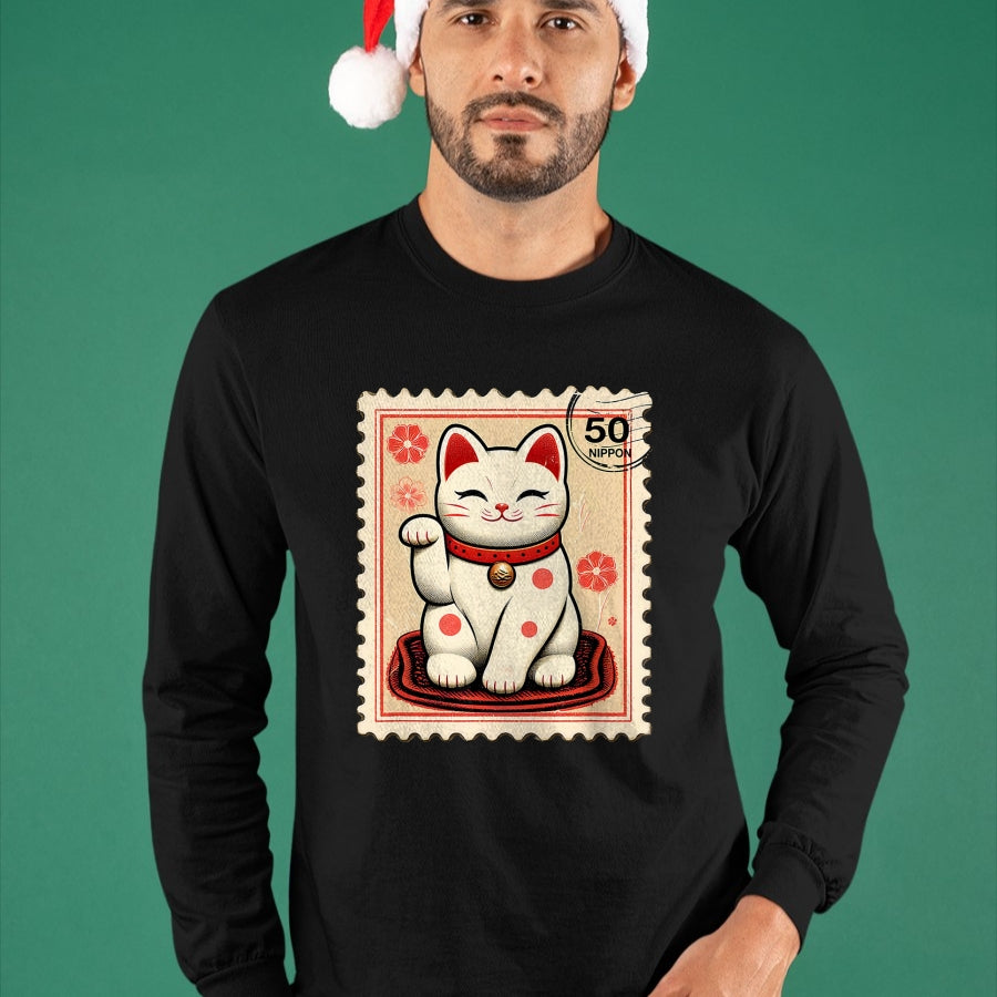 Cat Love Shirt, Funny Cat Lover Gift UnisexT-Shirt/Hoodie/Sweatshirt HLT00 - Maneki Neko Japanese Kawaii Lucky Cat Stamp Retro Aesthetic T-Shirt