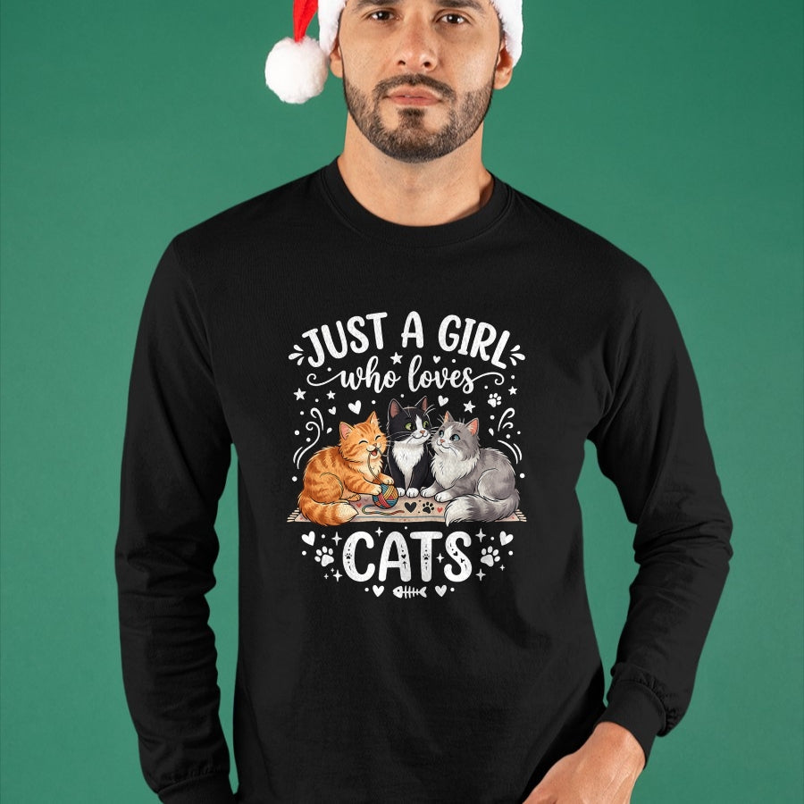 Cat Love Shirt, Funny Cat Lover Gift UnisexT-Shirt/Hoodie/Sweatshirt HLT00 - Just A Girl Who Loves Cats T-Shirt (2)