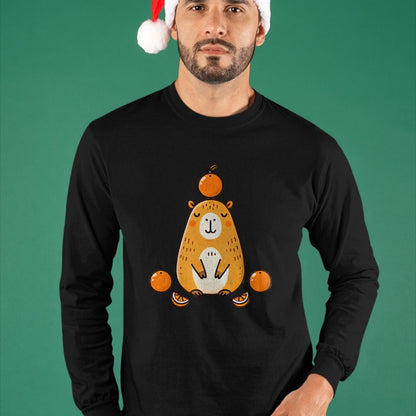 Cute Capybara Shirt, Funny Capybara Unisex T-Shirt/Hoodie/Sweatshirt HLT00 - Kawaii Capybara Orange Long Sleeve T-Shirt (1)