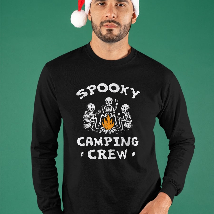 Funny Camping Shirt, Gift For Camping Lover Unisex T-Shirt/Hoodie/Sweatshirt HLT00 - Spooky Camping Crew Halloween Camping Skeleton Campsite T-Shirt