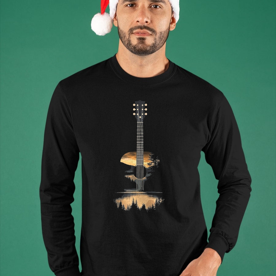 Guitar Lover Shirt, Funny Guitar UnisexT-Shirt/Hoodie/Sweatshirt HLT00 - Sunset Acoustic Guitar Scenic Nature Art T-Shirt, Men, Black, 3X-Large (1)