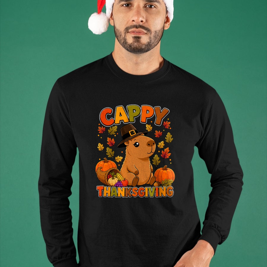 Cute Capybara Shirt, Funny Capybara UnisexT-Shirt/Hoodie/Sweatshirt HLT00 - Cappy Thanksgiving Cute Capybara Autumn Fall Leaves Pumpkin T-Shirt