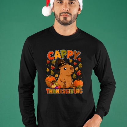 Cute Capybara Shirt, Funny Capybara UnisexT-Shirt/Hoodie/Sweatshirt HLT00 - Cappy Thanksgiving Cute Capybara Autumn Fall Leaves Pumpkin T-Shirt