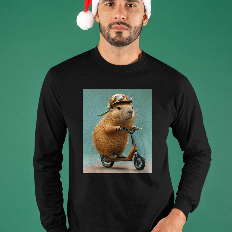 Cute Capybara Shirt, Funny Capybara Unisex T-Shirt/Hoodie/Sweatshirt HLT00 - Capybara Riding Scooter with Glasses Funny Graphic T-Shirt