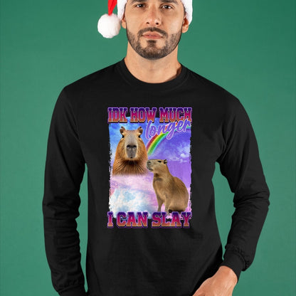 Cute Capybara Shirt, Funny Capybara Unisex T-Shirt/Hoodie/Sweatshirt HLT00 - IDK How Much Longer I Can Slay Capybara T-Shirt