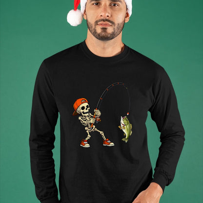 Funny Fishing Shirt, Gift For Fishing Lover Unisex T-Shirt/Hoodie/Sweatshirt HLT00 - Halloween Skeleton Fishing Bass Fisherman Funny Spooky T-Shirt