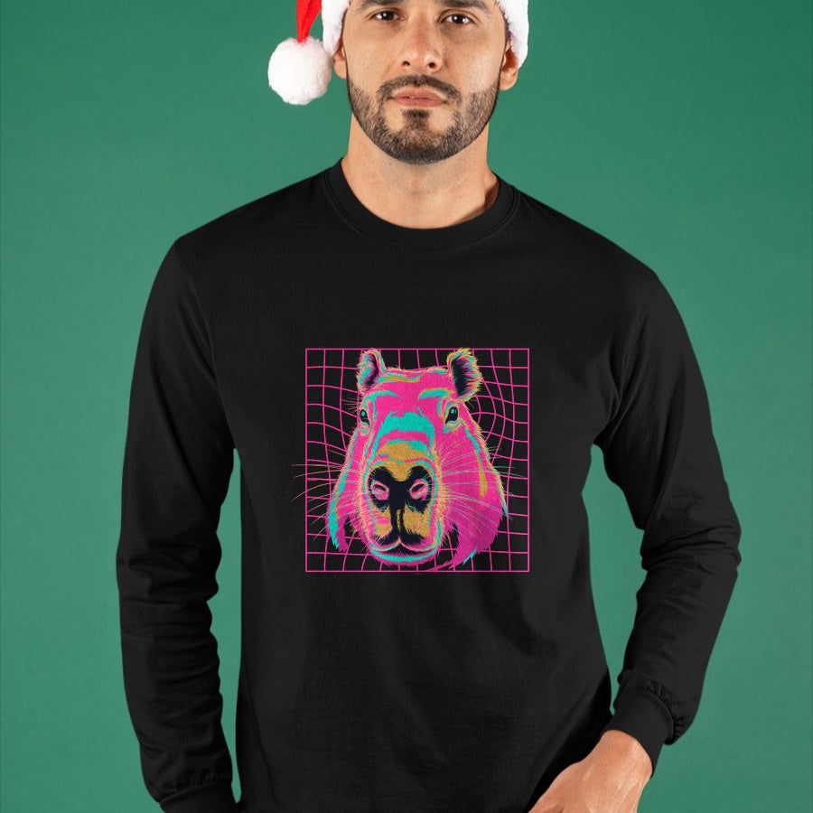 Cute Capybara Shirt, Funny Capybara Unisex T-Shirt/Hoodie/Sweatshirt HLT00 - Capybara Retro Art Long Sleeve T-Shirt