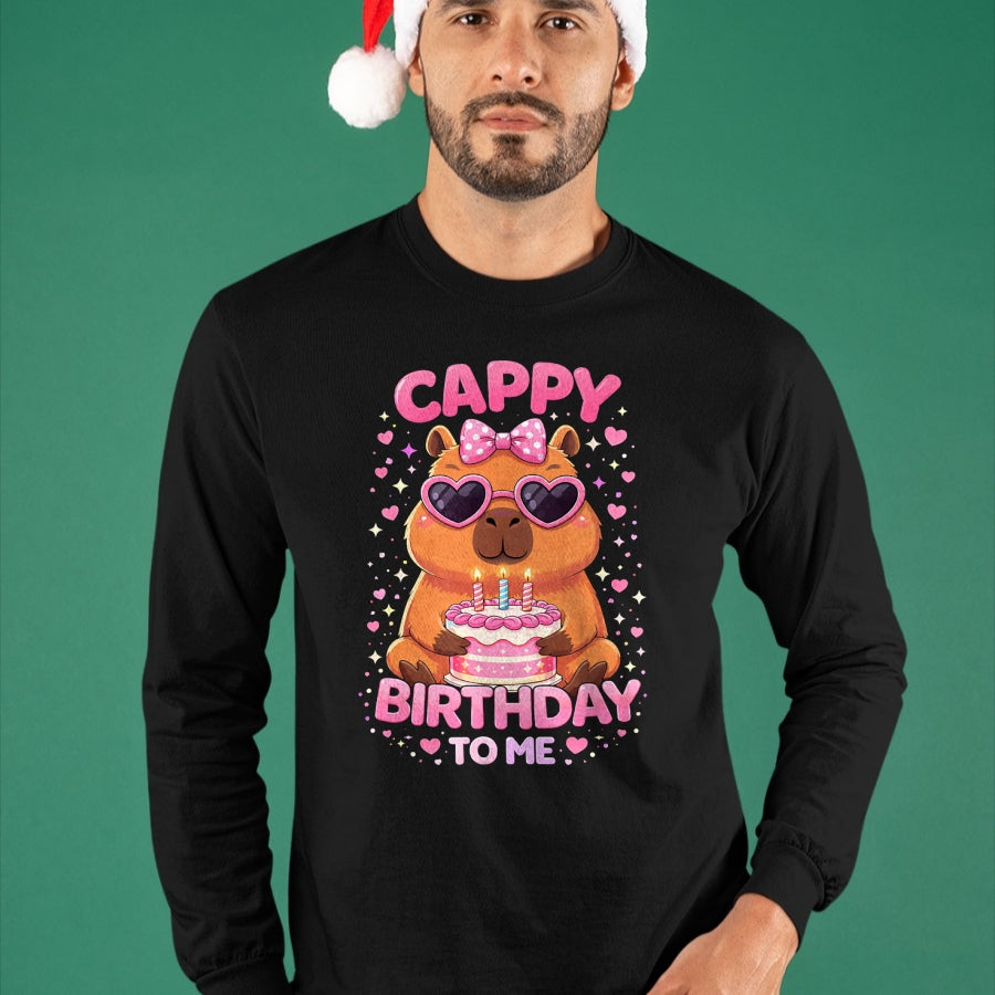 Cute Capybara Shirt, Funny Capybara UnisexT-Shirt/Hoodie/Sweatshirt HLT00 - Cappy Birthday Capybara Birthday to Me Birthday Pink Bow T-Shirt