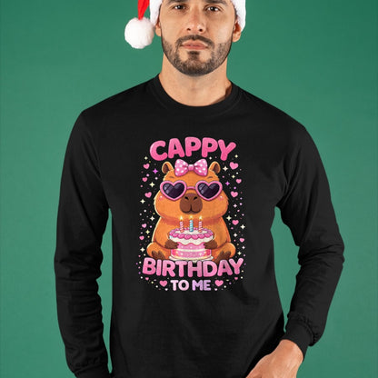 Cute Capybara Shirt, Funny Capybara UnisexT-Shirt/Hoodie/Sweatshirt HLT00 - Cappy Birthday Capybara Birthday to Me Birthday Pink Bow T-Shirt