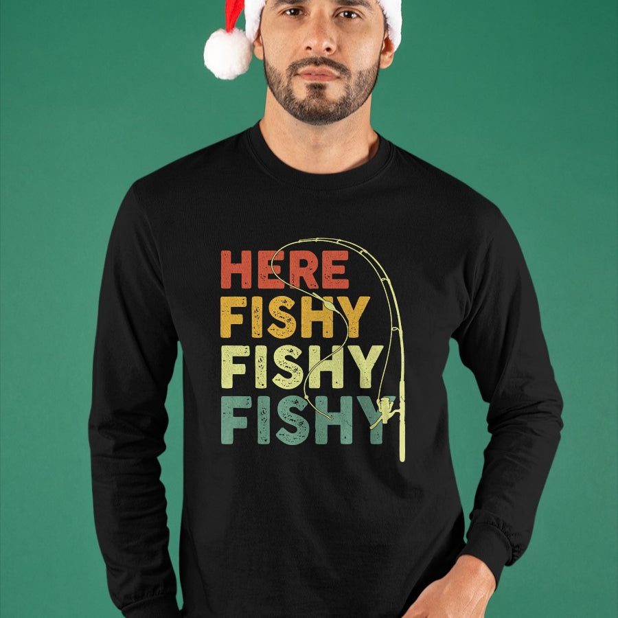 Funny Fishing Shirt, Gift For Fishing Lover Unisex T-Shirt/Hoodie/Sweatshirt HLT00 - Fishing Here-Fishy Bass Fish Dad Funny T-Shirt