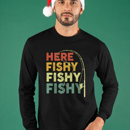 Funny Fishing Shirt, Gift For Fishing Lover Unisex T-Shirt/Hoodie/Sweatshirt HLT00 - Fishing Here-Fishy Bass Fish Dad Funny T-Shirt