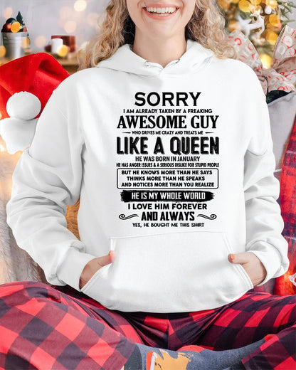 January - Sorry I am already taken by a freaking awesome guy - Gift for Wife From Husband - DTSM01 (SKU-SRG-01)