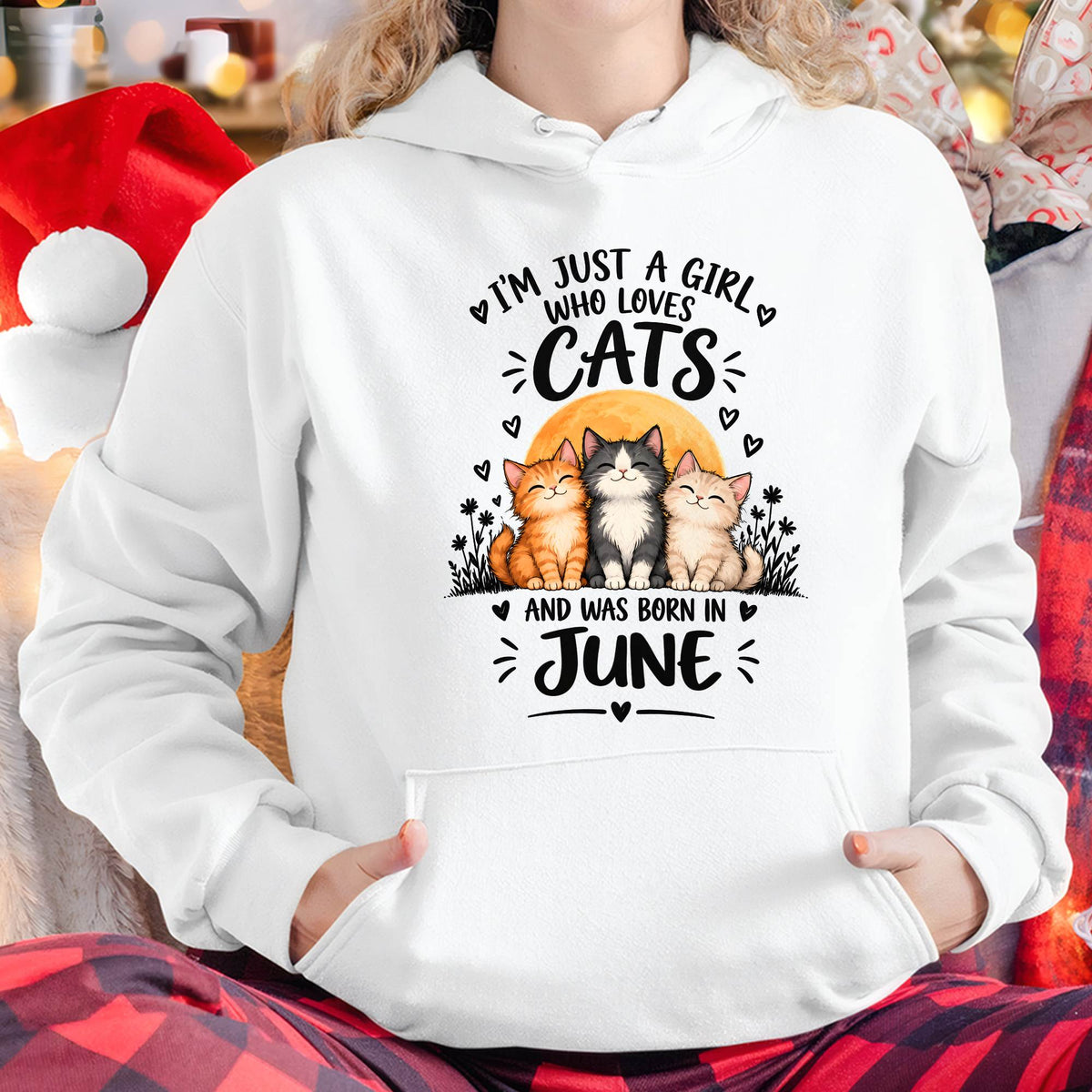 JUNE - I'M JUST A GIRL WHO LOVES CATS AND WAS BORN IN JUNE CAT LOVER SHIRT - T-SHIRT FOR WOMEN - DTSM06 (SKU2609-324-06)