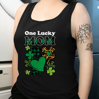 Patrick Day Shirts for Family, Funny Patrick Day shirts, st patrick's day Unisex T-Shirt/Hoodie/Sweatshirt HLT00 - One Lucky Mom Plaid Shamrock Heart St Patrick Day Mommy Mama T-Shirt