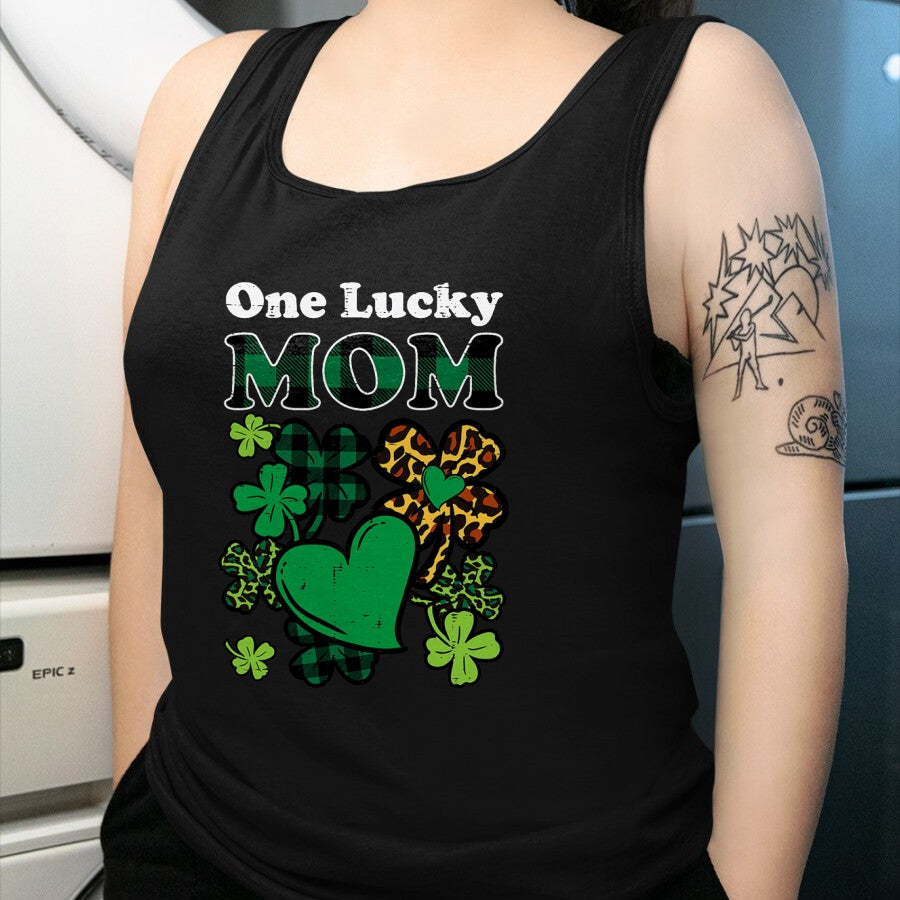 Patrick Day Shirts for Family, Funny Patrick Day shirts, st patrick's day Unisex T-Shirt/Hoodie/Sweatshirt HLT00 - One Lucky Mom Plaid Shamrock Heart St Patrick Day Mommy Mama T-Shirt