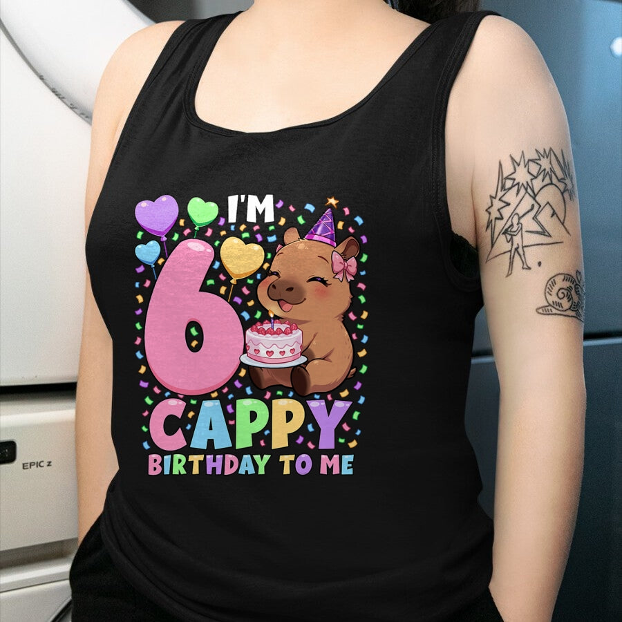 Cute Capybara Shirt, Funny Capybara UnisexT-Shirt/Hoodie/Sweatshirt HLT00 - Capybara Birthday Shirt 6 Kawaii Girl Capybara 6th Birthday T-Shirt