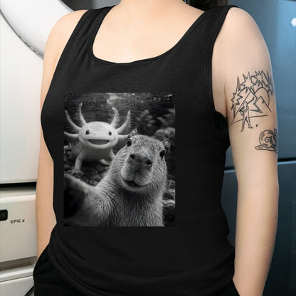 Cute Capybara Shirt, Funny Capybara Unisex T-Shirt/Hoodie/Sweatshirt HLT00 - Capybara Axolotl Selfie T-Shirt