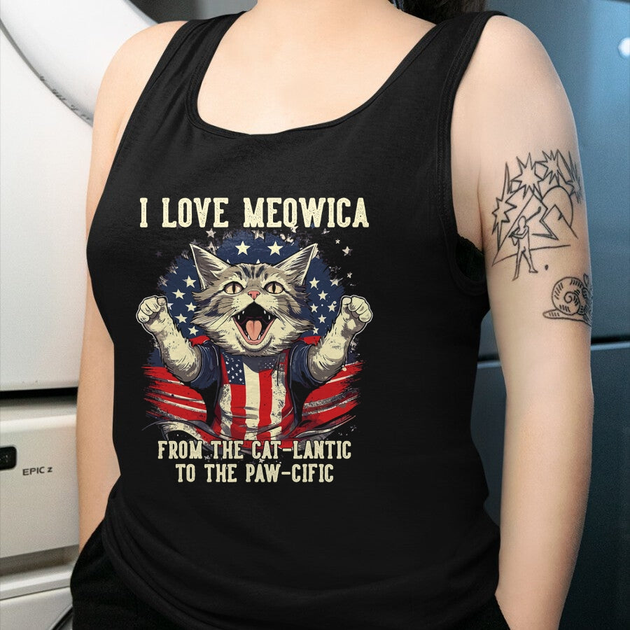 Cat Love Shirt, Funny Cat Lover Gift T-Shirt/Hoodie/Sweatshirt HLT00 - 4th July Cat Lover, I Love Meowica Patriotic Funny Happy Cat T-Shirt