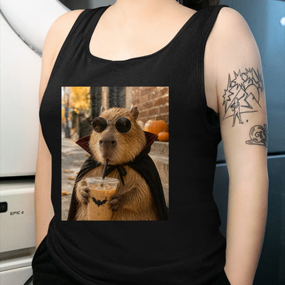 Cute Capybara Shirt, Funny Capybara Unisex T-Shirt/Hoodie/Sweatshirt HLT00 - Capybara Vampire Drinking Iced Coffee Halloween Funny Meme T-Shirt