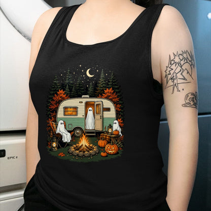 Funny Camping Shirt, Gift For Camping Lover Unisex T-Shirt/Hoodie/Sweatshirt HLT00 - Halloween Ghost Rv Camping Fall Camper Pumpkin Camper Autumn T-Shirt