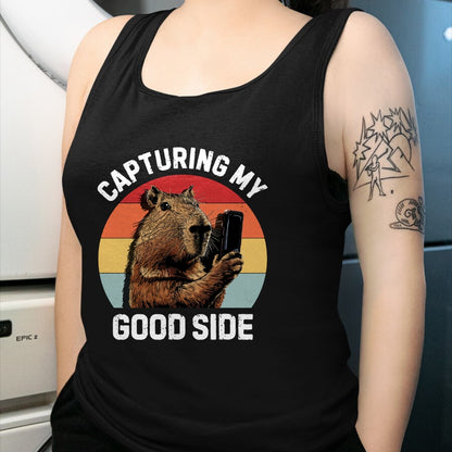 Cute Capybara Shirt, Funny Capybara Unisex T-Shirt/Hoodie/Sweatshirt HLT00 - Capybara Selfie Long Sleeve T-Shirt