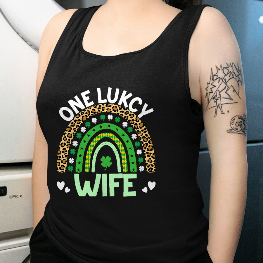 Best Wife Shirt, Wife and Husband Unisex T-Shirt/Hoodie/Sweatshirt HLT00 - Gift for wife T shirt, lucky wife   One Lucky Wife Leopard Rainbow Saint Patrick's Day T-Shirt (1)
