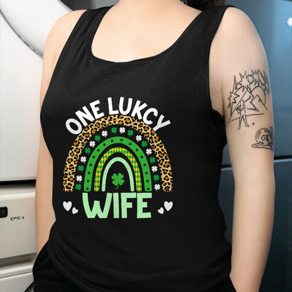 Best Wife Shirt, Wife and Husband Unisex T-Shirt/Hoodie/Sweatshirt HLT00 - Gift for wife T shirt, lucky wife   One Lucky Wife Leopard Rainbow Saint Patrick's Day T-Shirt (1)