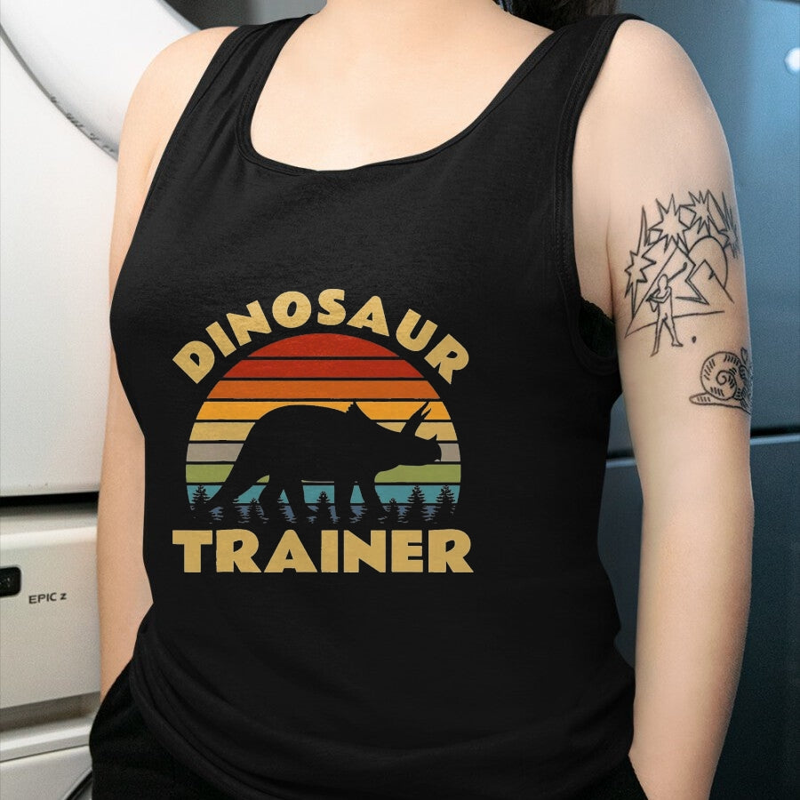 Best Dinosaur Lover Shirt, Funny Dinosaur UnisexT-Shirt/Hoodie/Sweatshirt HLT00 - Dinosaur Trainer Halloween Costume Retro Sunset Dino Outline T-Shirt, Men, Black, 3X-Large
