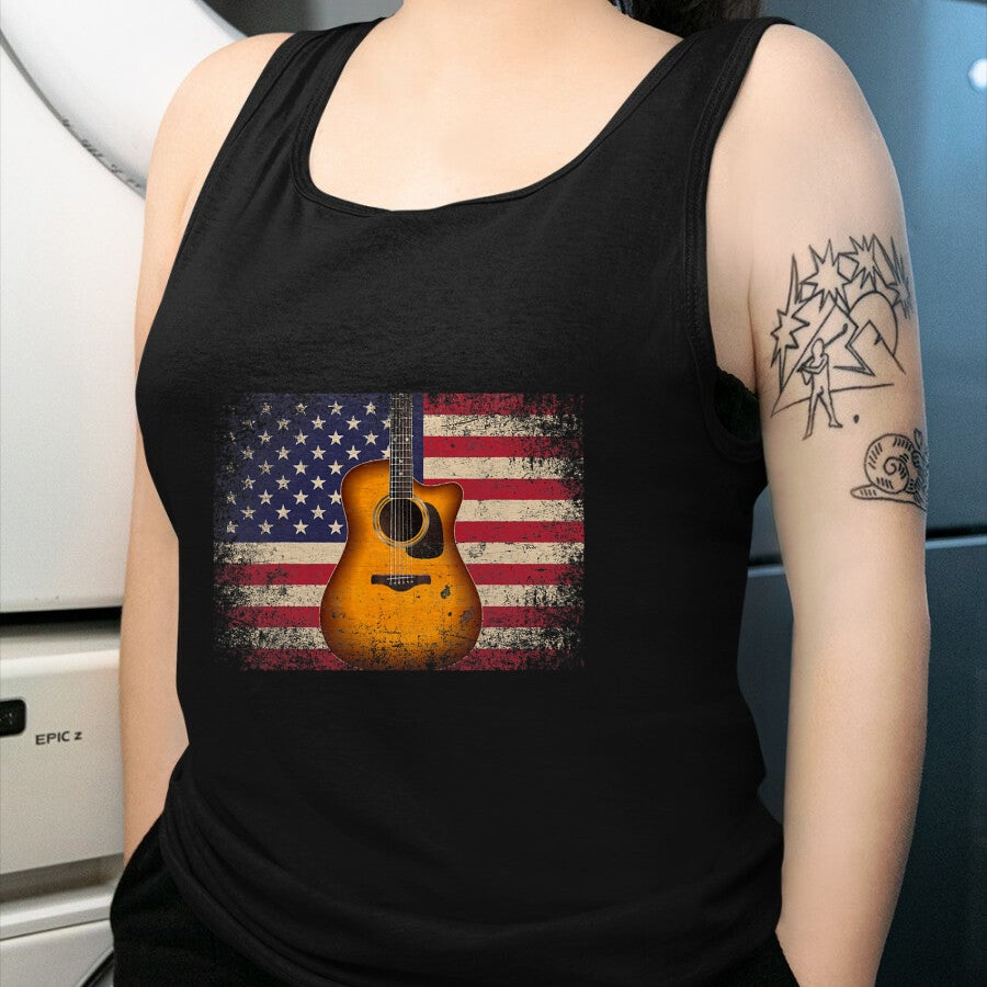 Guitar Lover Shirt, Funny Guitar UnisexT-Shirt/Hoodie/Sweatshirt HLT00 - Guitar 4th of July Gift American Flag USA - Country Music T-Shirt Small