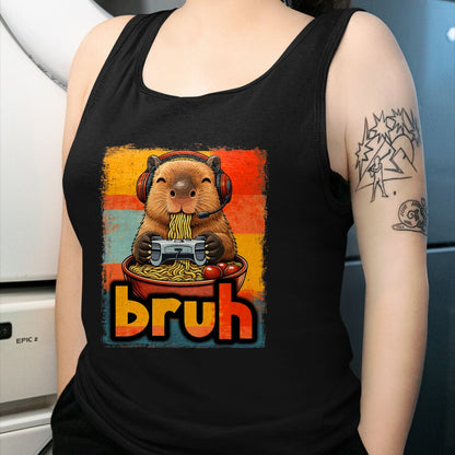 Cute Capybara Shirt, Funny Capybara UnisexT-Shirt/Hoodie/Sweatshirt HLT00 - Bruh Capybara Eat Ramen Gaming Japanese Men Boy Kid T-Shirt