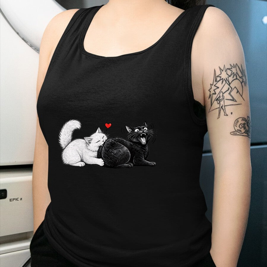 Cat Love Shirt, Funny Cat Lover Gift UnisexT-Shirt/Hoodie/Sweatshirt HLT00 - Women_s Funny Cat Couple Black White Cats Love Cat Biting Cat Butt V-Neck T-Shirt (1)