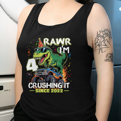 Best Dinosaur Lover Shirt, Funny Dinosaur UnisexT-Shirt/Hoodie/Sweatshirt HLT00 - 4th Birthday Monster Truck Dinosaur 4 Years Old Birthday Boy T-Shirt