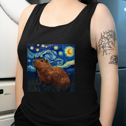 Cute Capybara Shirt, Funny Capybara Unisex T-Shirt/Hoodie/Sweatshirt HLT00 - Capybara Van Gogh Style Starry Night T-Shirt