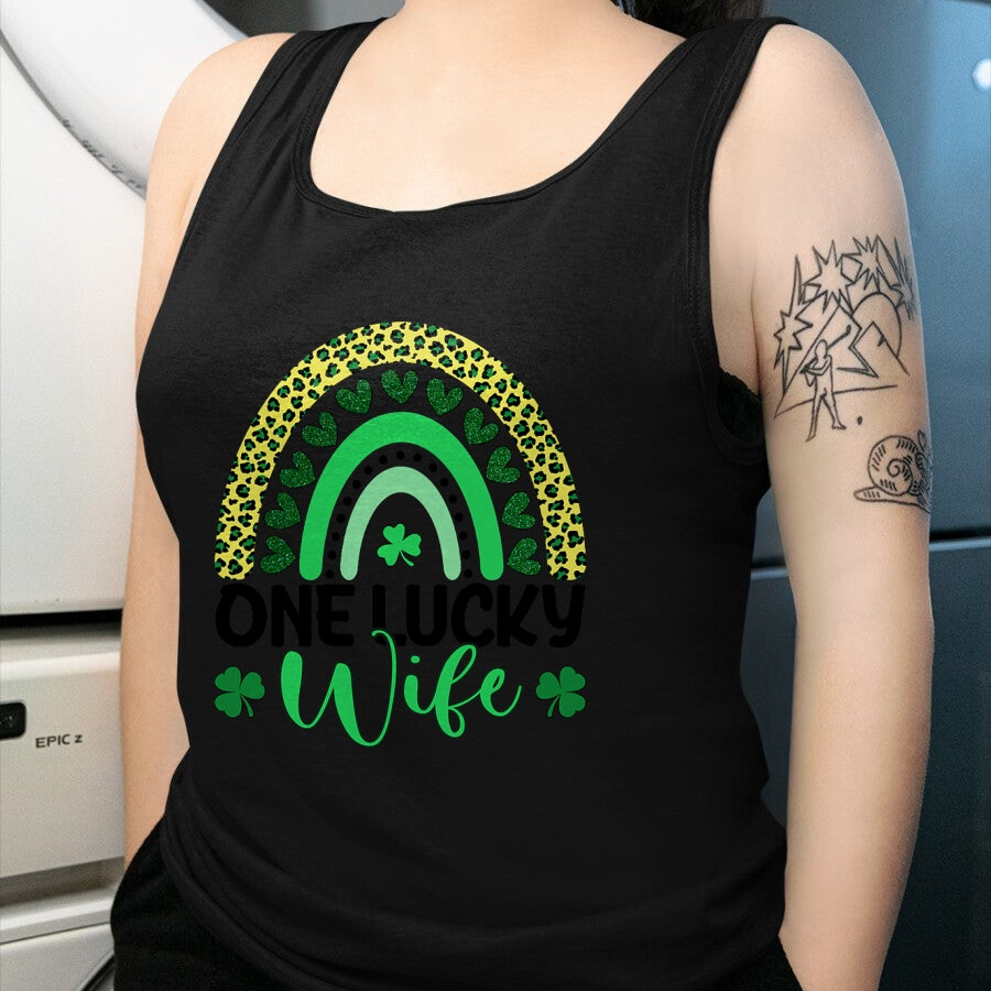 Best Wife Shirt, Wife and Husband Unisex T-Shirt/Hoodie/Sweatshirt HLT00 - Gift for wife T shirt, lucky wife   One Lucky Wife Leopard Rainbow Saint Patrick's Day T-Shirt